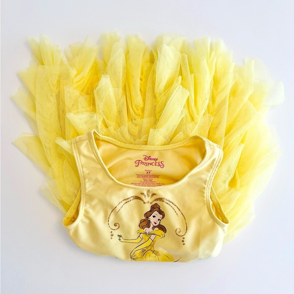 DISNEY Princess BELLE Yellow Layered Soft Tulle Dress w/Underpanty 3T - Like New - Picture 3 of 5